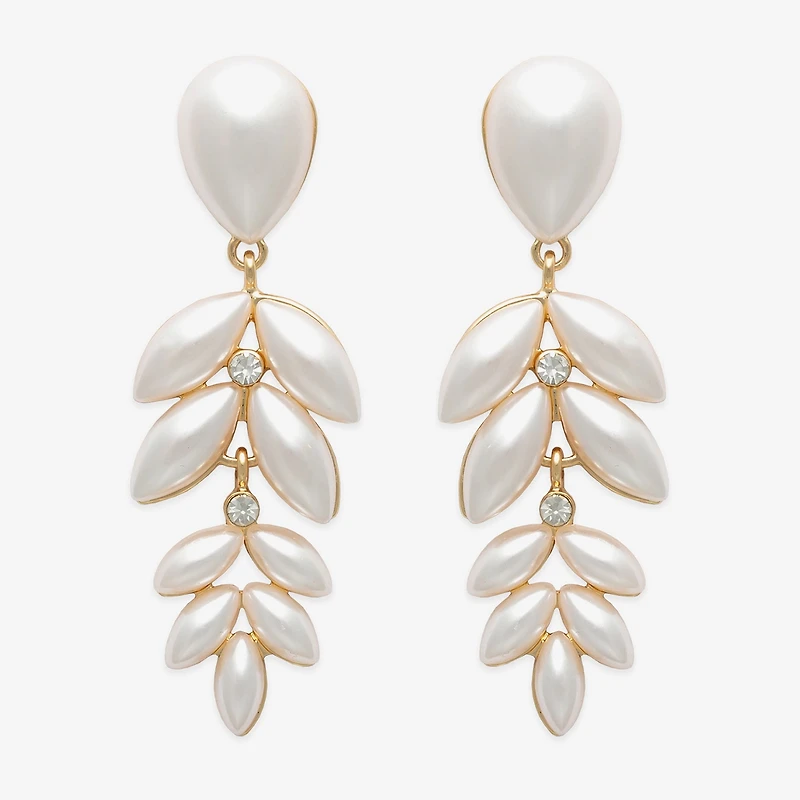 Bijoux Bar Womens White Simulated Pearl Star Drop Earrings