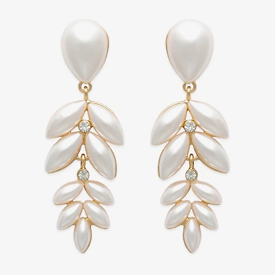 Bijoux Bar Womens White Simulated Pearl Star Drop Earrings
