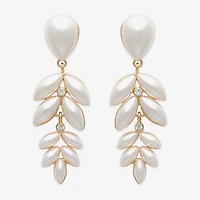 Bijoux Bar Womens White Simulated Pearl Star Drop Earrings