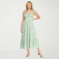 Trixxi Womens Juniors Midi Sweetheart Neck Sleeveless Floral Fit + Flare Dress