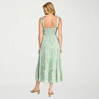 Trixxi Womens Juniors Midi Sweetheart Neck Sleeveless Floral Fit + Flare Dress