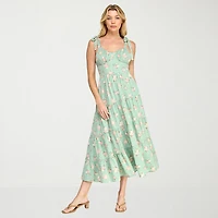 Trixxi Womens Juniors Midi Sweetheart Neck Sleeveless Floral Fit + Flare Dress