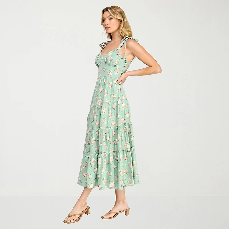 Trixxi Womens Juniors Midi Sweetheart Neck Sleeveless Floral Fit + Flare Dress