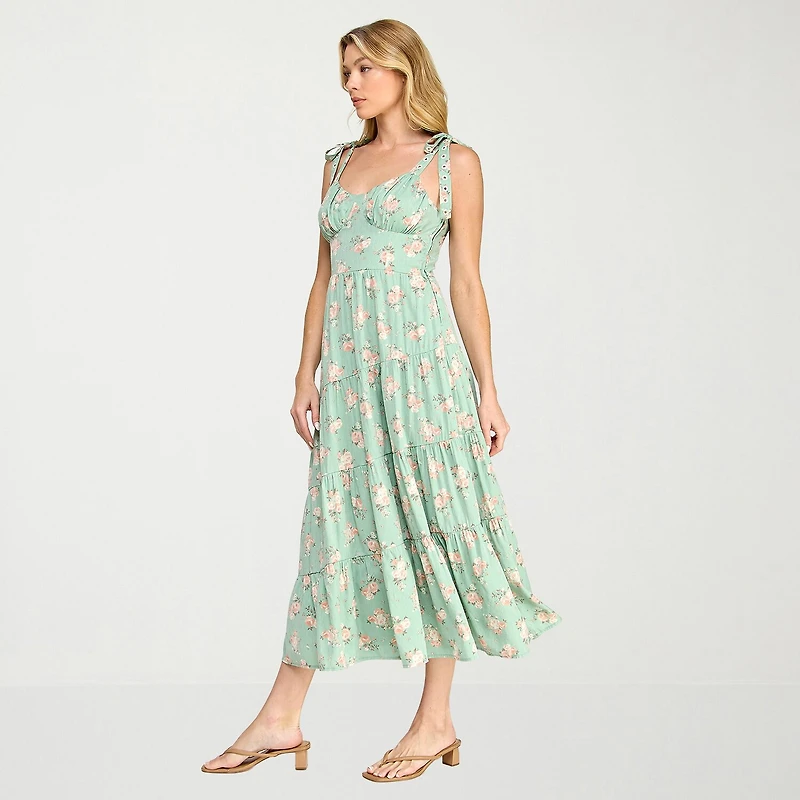Trixxi Womens Juniors Midi Sweetheart Neck Sleeveless Floral Fit + Flare Dress