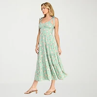 Trixxi Womens Juniors Midi Sweetheart Neck Sleeveless Floral Fit + Flare Dress