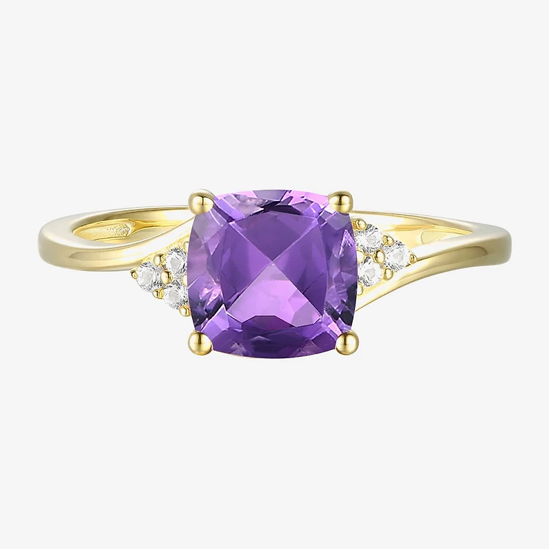 (I-J/I2-I3) Womens Diamond Accent Genuine Gemstone 10K Gold Cushion Side Stone Cocktail Ring