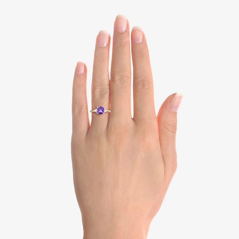 (I-J/I2-I3) Womens Diamond Accent Genuine Gemstone 10K Gold Cushion Side Stone Cocktail Ring