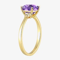 (I-J/I2-I3) Womens Diamond Accent Genuine Gemstone 10K Gold Cushion Side Stone Cocktail Ring
