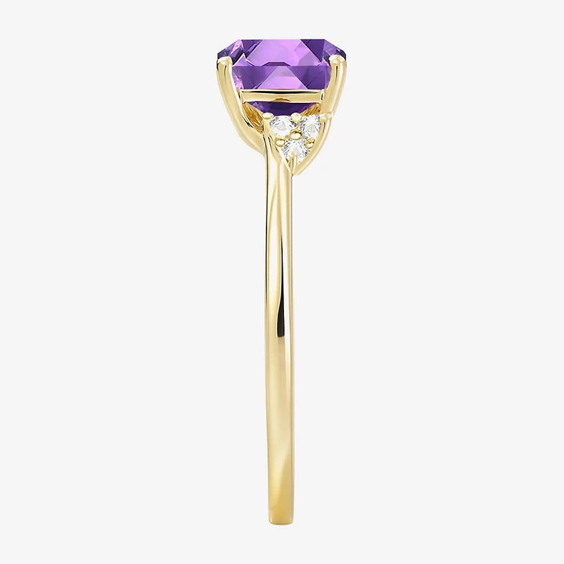 (I-J/I2-I3) Womens Diamond Accent Genuine Gemstone 10K Gold Cushion Side Stone Cocktail Ring