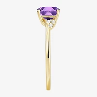 (I-J/I2-I3) Womens Diamond Accent Genuine Gemstone 10K Gold Cushion Side Stone Cocktail Ring