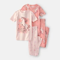 Carter's Little & Big Kid Girls Crew Neck Short Sleeve 4-pc. Pajama Set