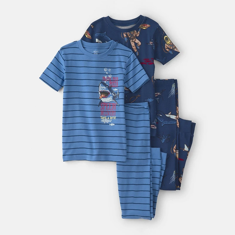 Carter's Little & Big Kid Boys Round Neck Short Sleeve 4-pc. Pajama Set