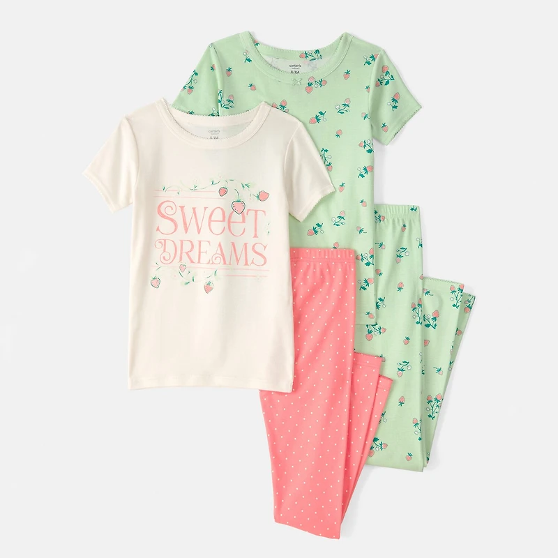 Carter's Little & Big Kid Girls Round Neck Short Sleeve 4-pc. Pajama Set