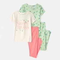 Carter's Little & Big Kid Girls Round Neck Short Sleeve 4-pc. Pajama Set