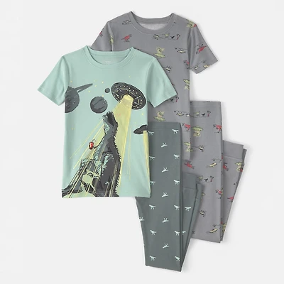 Carter's Little & Big Kid Boys Round Neck Short Sleeve 4-pc. Pajama Set