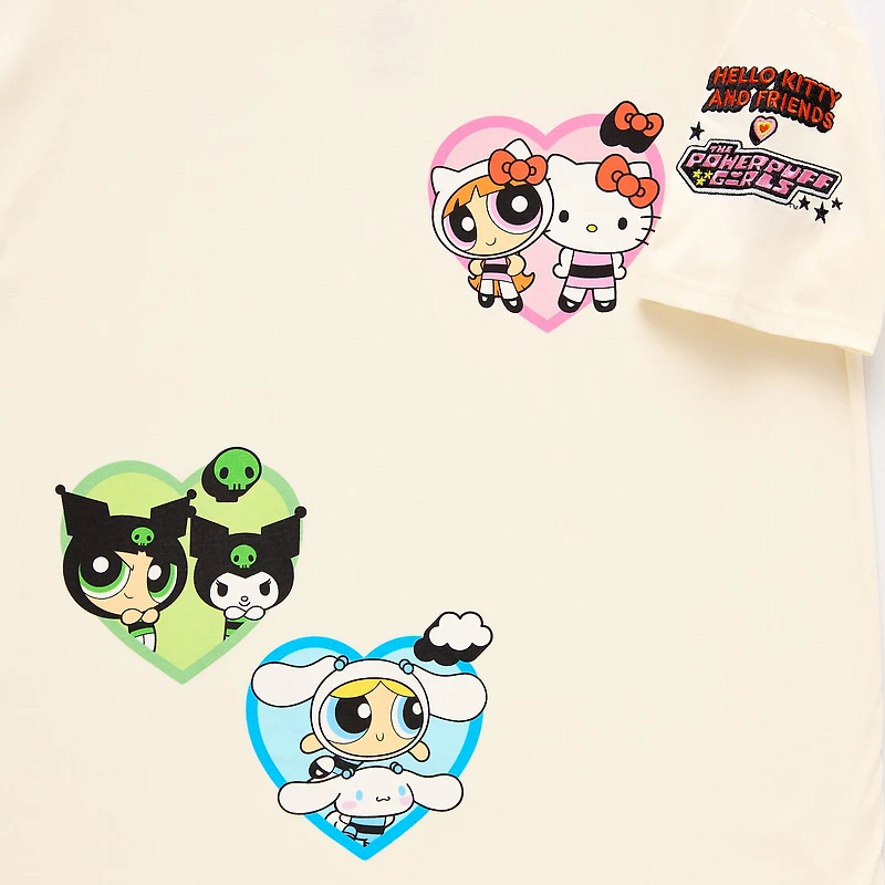 Hello Kitty® And Friends X The Powerpuff Girls™ Womens Juniors Crew Neck Short Sleeve Oversized Graphic T-Shirt