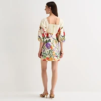 Brannan Womens Square Neck Elbow Sleeve Floral Sheath Dress