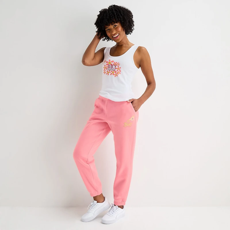 Juicy By Couture Womens Juniors Cuffed Mid Rise Fleece Jogger Pant