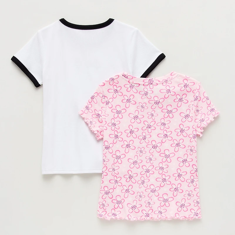Thereabouts Little & Big Kid Girls Easy-on + Easy-off Crew Neck Short Sleeve Adaptive 2-pc. T-Shirt