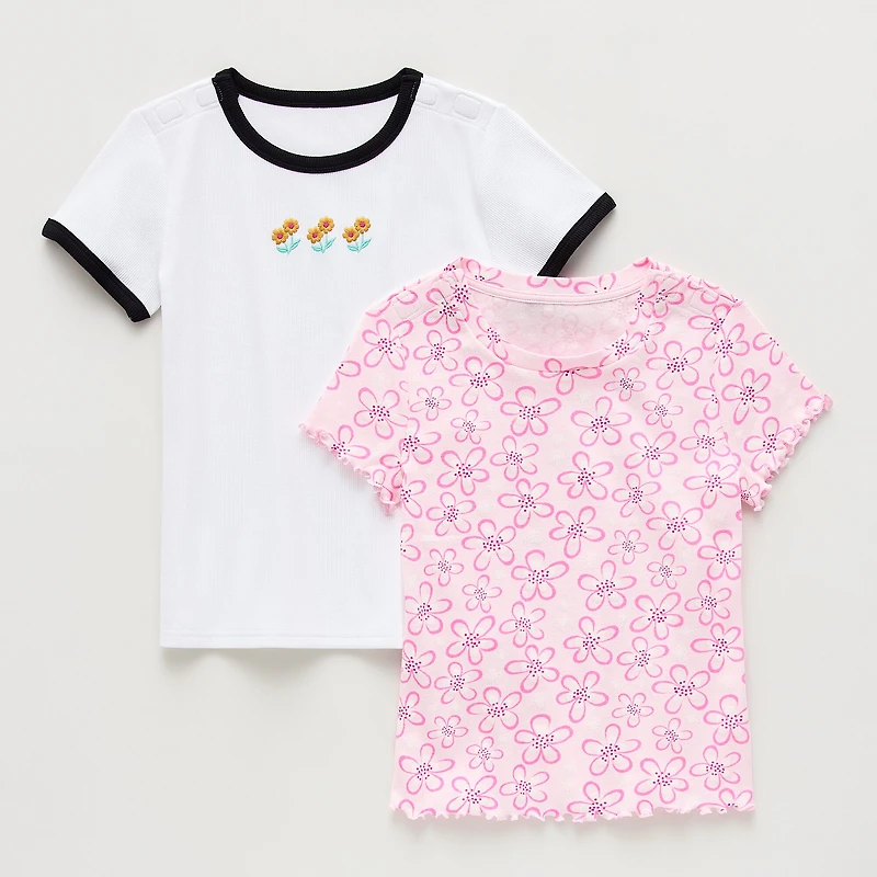 Thereabouts Little & Big Kid Girls Easy-on + Easy-off Crew Neck Short Sleeve Adaptive 2-pc. T-Shirt