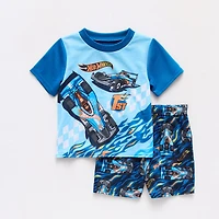 Toddler Boys Hot Wheels Crew Neck Short Sleeve 2-pc. Pajama Set