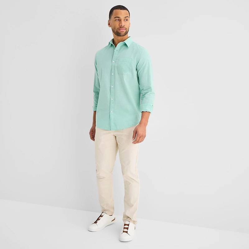 St. John's Bay Slub Mens Long Sleeve Regular Fit Button-Down Shirt