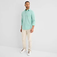 St. John's Bay Slub Mens Long Sleeve Regular Fit Button-Down Shirt
