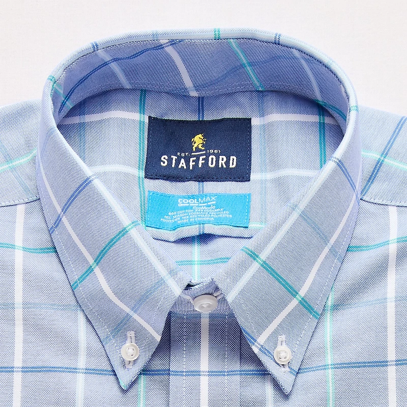 Stafford Coolmax All Season Ecomade Oxford Mens Slim Fit Stretch Fabric Wrinkle Free Long Sleeve Dress Shirt