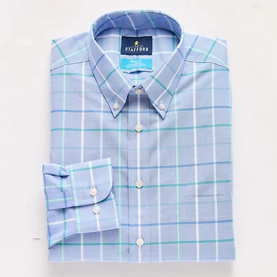 Stafford Coolmax All Season Ecomade Oxford Mens Slim Fit STRETCH FABRIC Wrinkle Free Long Sleeve Dress Shirt