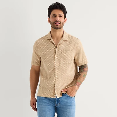 mutual weave Mens Short Sleeve Camp Shirt
