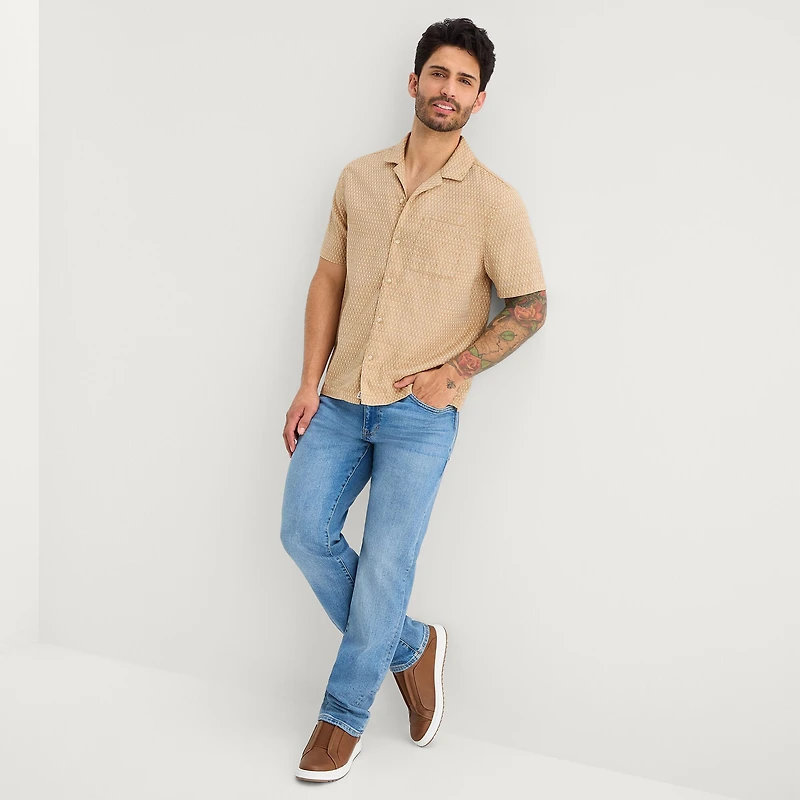 mutual weave Mens Short Sleeve Camp Shirt