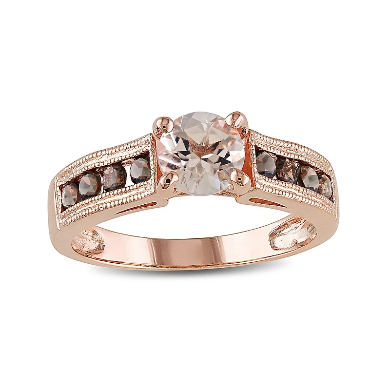 Genuine Morganite and Smoky Quartz 14K Rose Gold Over Sterling Silver Ring