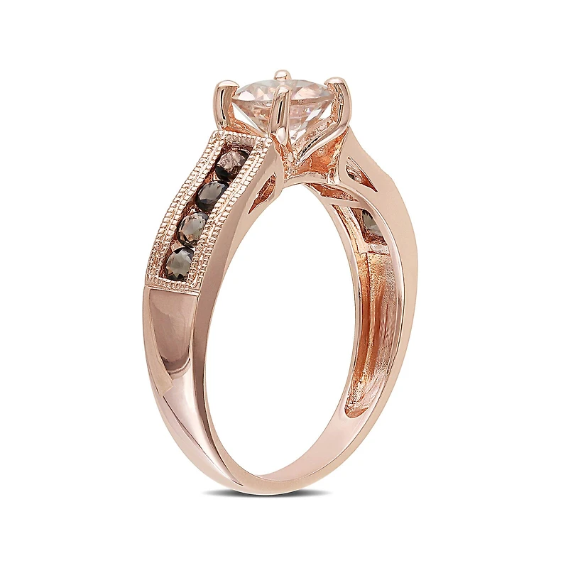 Genuine Morganite and Smoky Quartz 14K Rose Gold Over Sterling Silver Ring