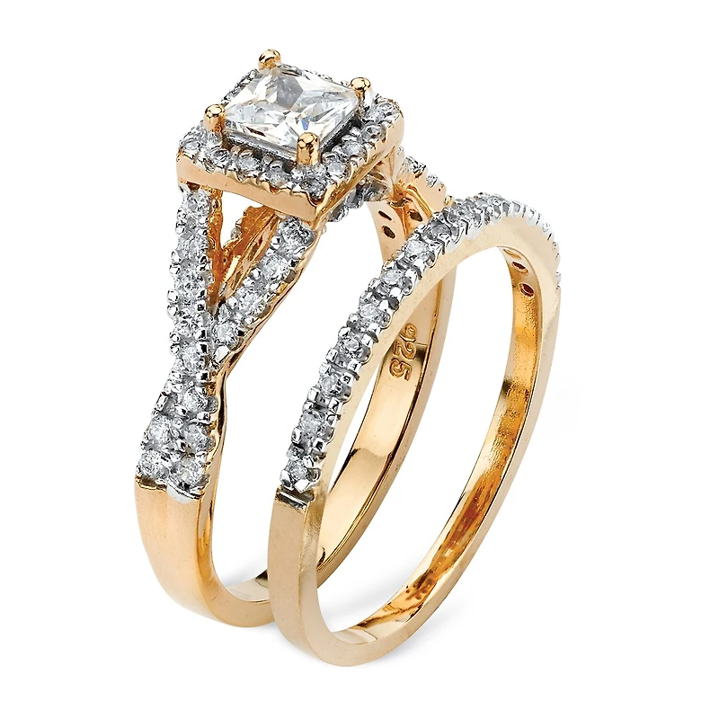 DiamonArt® Womens 1 CT. T.W. White Cubic Zirconia 18K Gold Over Silver Square Bridal Set