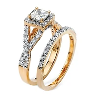DiamonArt® Womens 1 CT. T.W. White Cubic Zirconia 18K Gold Over Silver Square Bridal Set