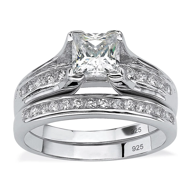 DiamonArt® Womens / CT. T.W. White Cubic Zirconia Platinum Over Silver Square Bridal Set
