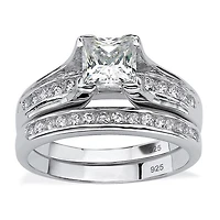 DiamonArt® Womens / CT. T.W. White Cubic Zirconia Platinum Over Silver Square Bridal Set