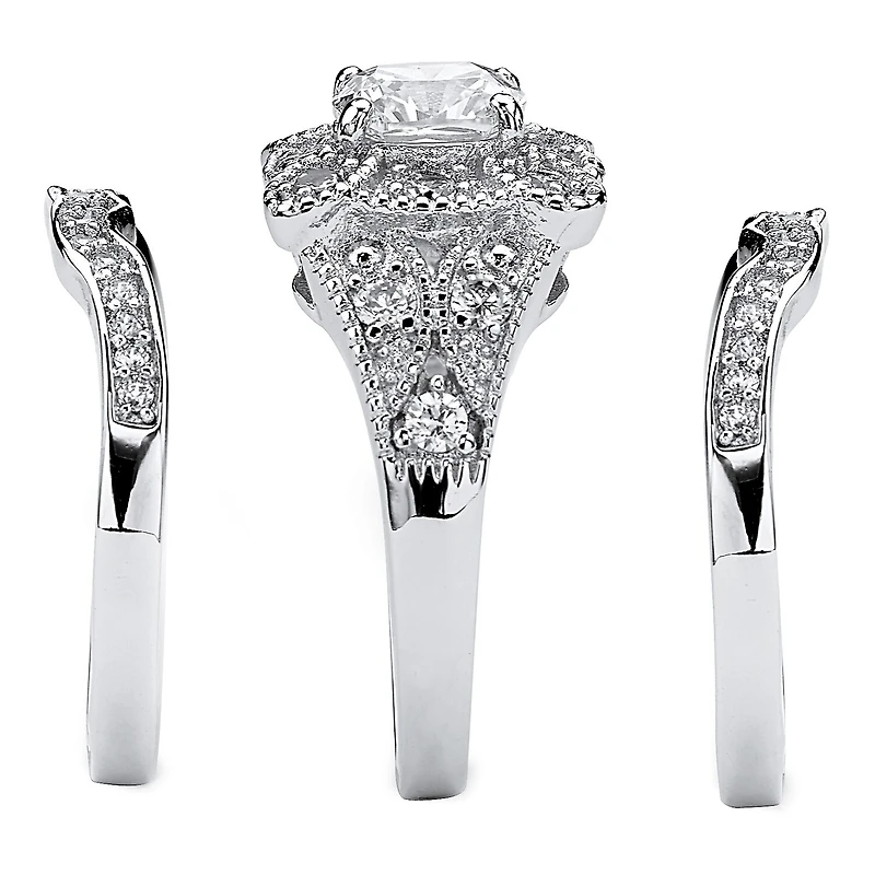 DiamonArt® Womens 2 1/3 CT. T.W. White Cubic Zirconia Platinum Over Silver Square Bridal Set