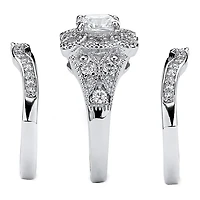DiamonArt® Womens 2 1/3 CT. T.W. White Cubic Zirconia Platinum Over Silver Square Bridal Set