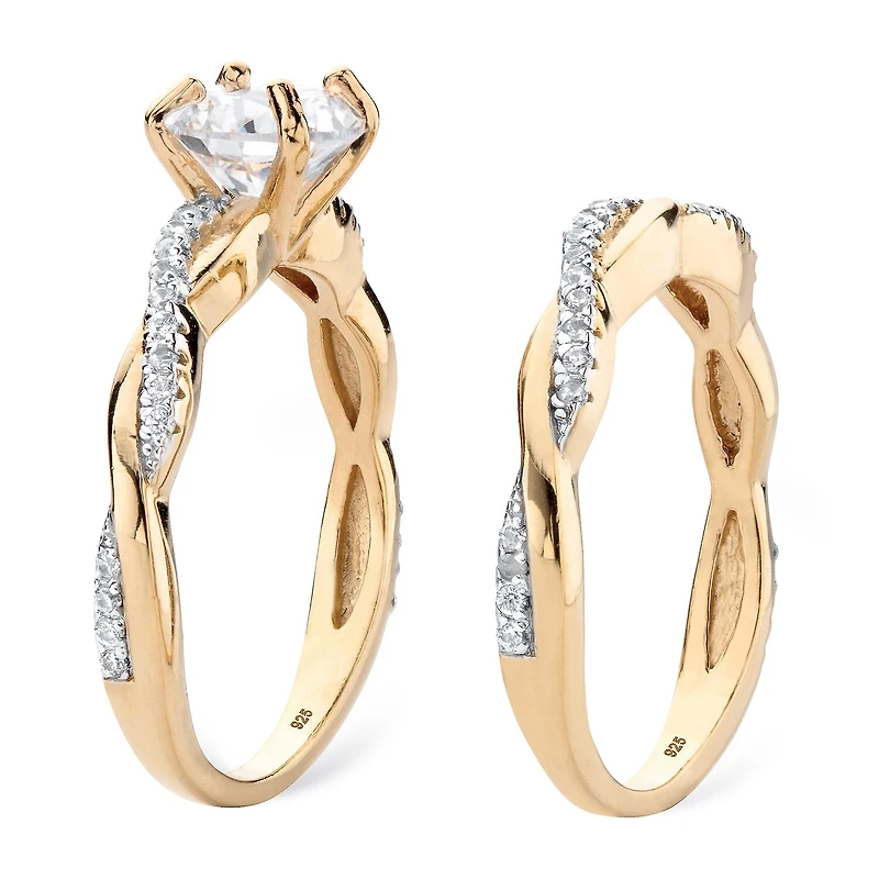 DiamonArt® Womens 1 3/4 CT. T.W. White Cubic Zirconia 18K Gold Over Silver Round Bridal Set