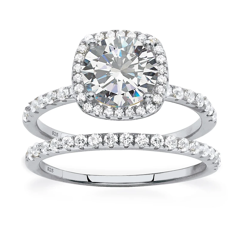 DiamonArt® Womens 2 3/4 CT. T.W. White Cubic Zirconia Platinum Over Silver Round Bridal Set