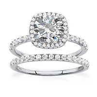 DiamonArt® Womens 2 3/4 CT. T.W. White Cubic Zirconia Platinum Over Silver Round Bridal Set