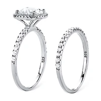 DiamonArt® Womens 2 3/4 CT. T.W. White Cubic Zirconia Platinum Over Silver Round Bridal Set