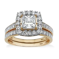 DiamonArt® Womens 1 7/8 CT. T.W. White Cubic Zirconia 18K Gold Over Silver Square Bridal Set
