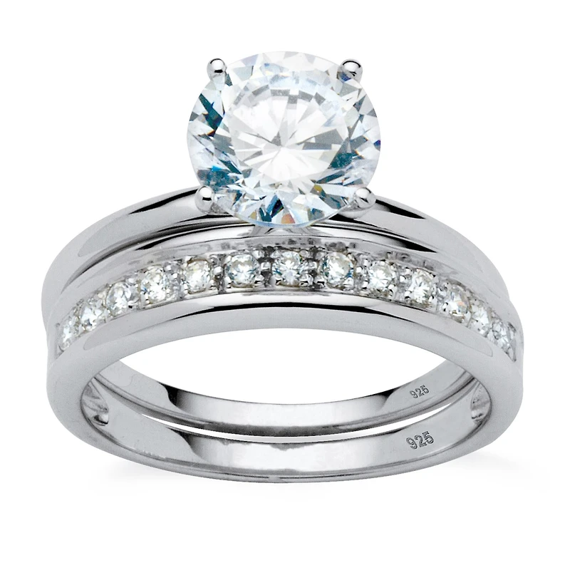 DiamonArt® Womens 1/ CT. T.W. White Cubic Zirconia Platinum Over Silver Round Bridal Set