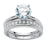DiamonArt® Womens 1/ CT. T.W. White Cubic Zirconia Platinum Over Silver Round Bridal Set