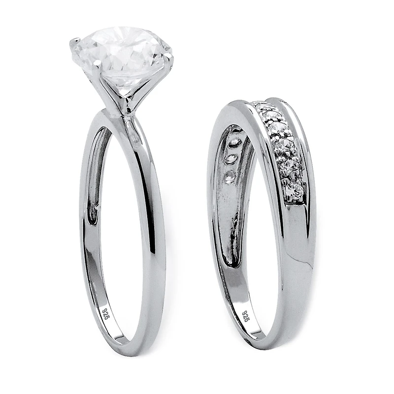 DiamonArt® Womens 1/ CT. T.W. White Cubic Zirconia Platinum Over Silver Round Bridal Set