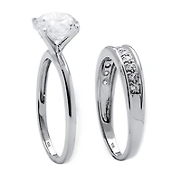 DiamonArt® Womens 1/ CT. T.W. White Cubic Zirconia Platinum Over Silver Round Bridal Set
