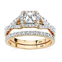 DiamonArt® Womens 1 CT. T.W. White Cubic Zirconia 18K Gold Over Silver Square Bridal Set