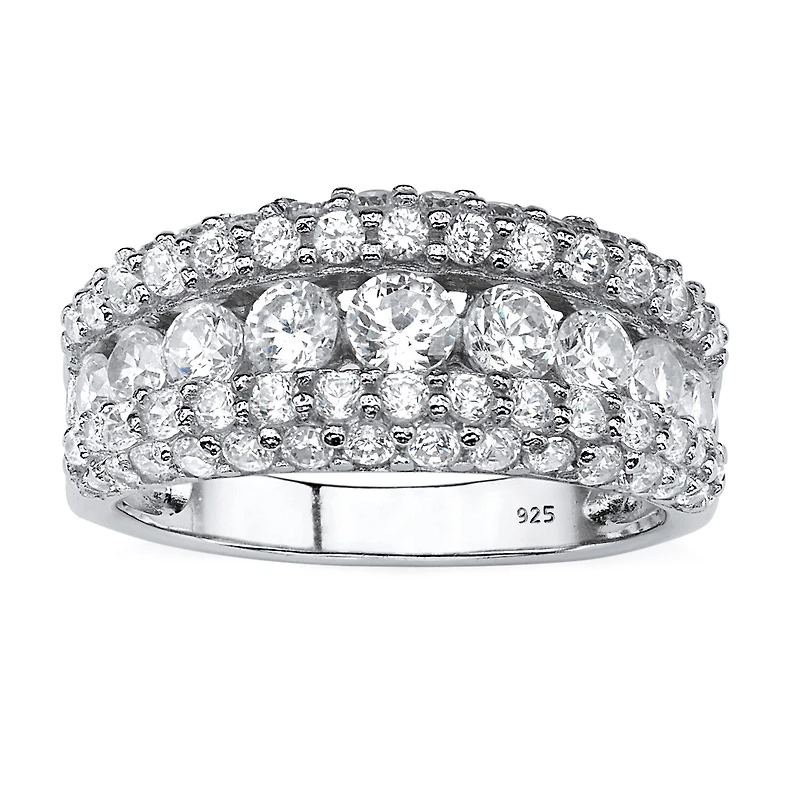 DiamonArt® Womens 1 1/4 CT. T.W. White Cubic Zirconia Platinum Over Silver Round Engagement Ring
